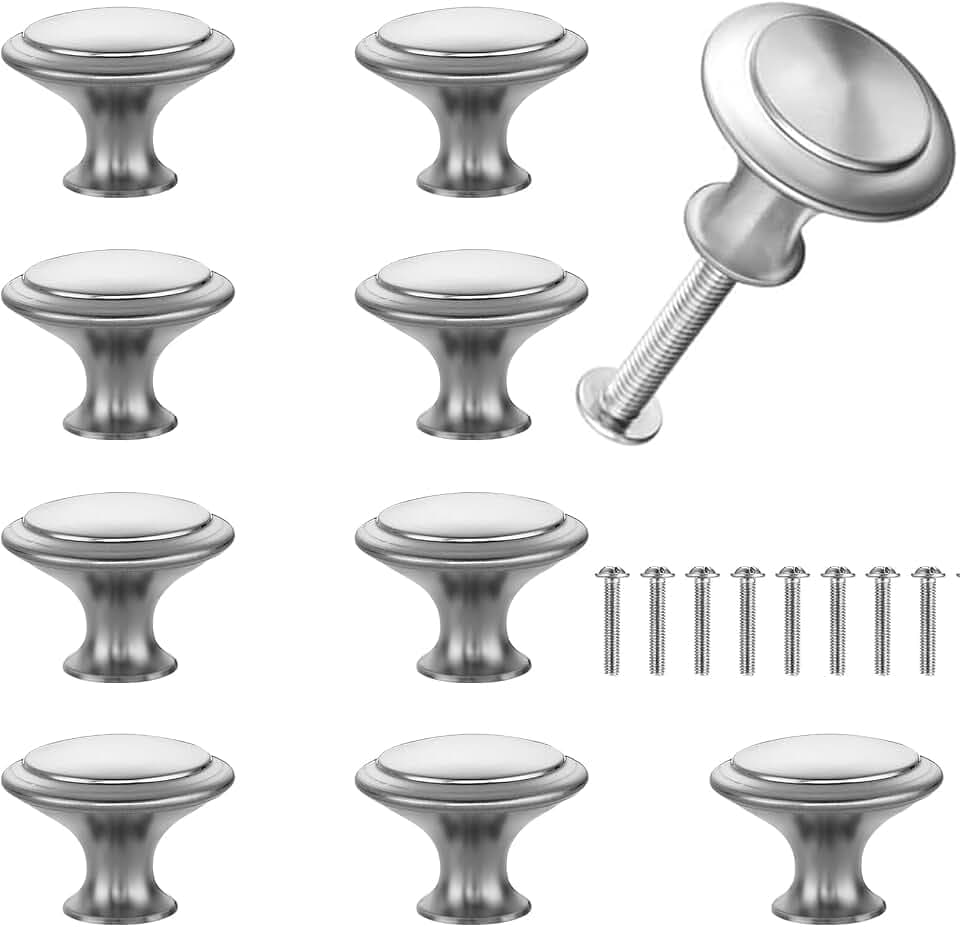 Schrankknöpfe Silber, 27 mm Möbelknöpfe mit Schrauben, 10 Stück