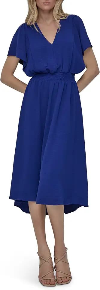 DKNY Women's Flutter Sleeve V-Neck Fit & Flare Maxi Dress