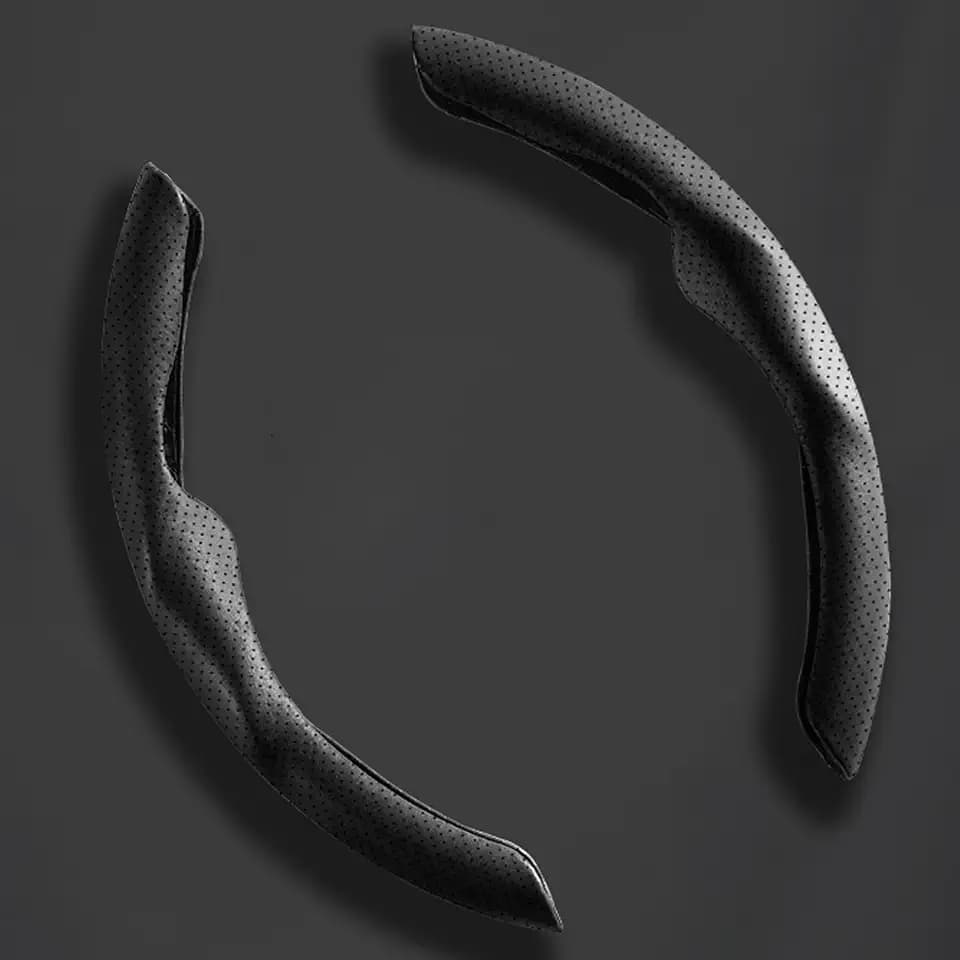 Car Steering Wheel Cover Universal 2Pcs Nappa Leather Segmented Steering Wheel Cover Wear-Resistant Comfortable Easy Install All-Season Use(Black)
