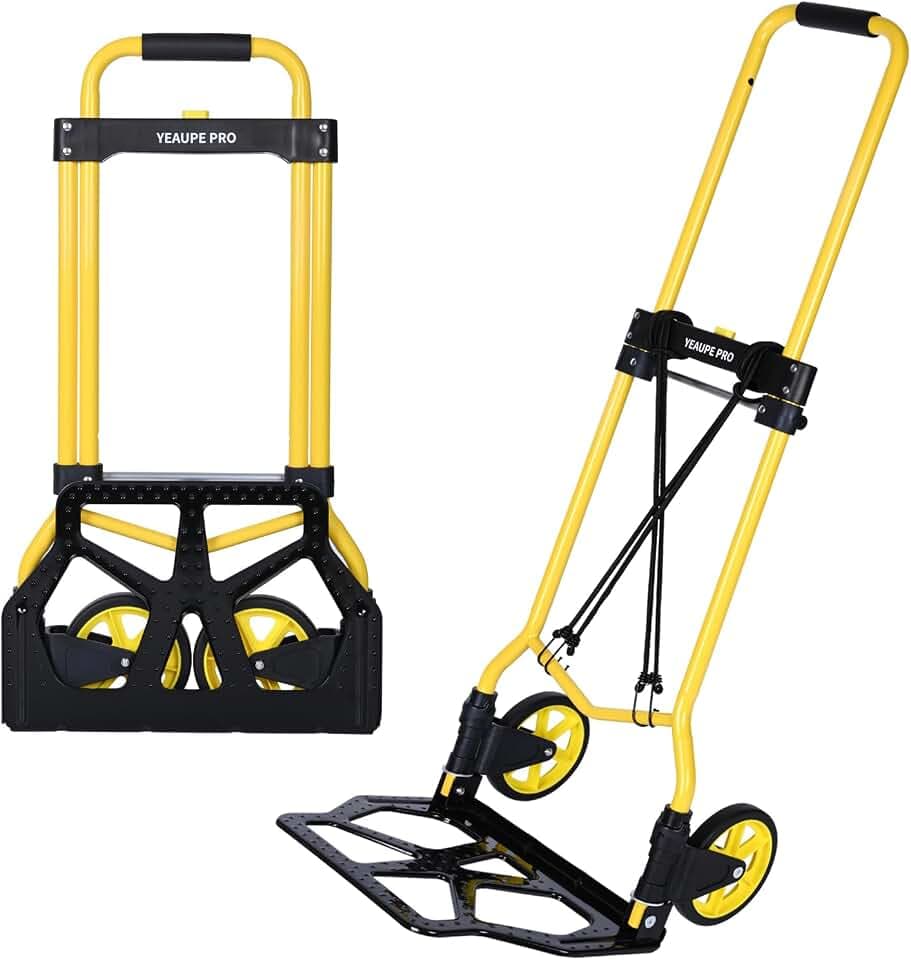 YEAUPE PRO Faltbare Sackkarre Ebene Böden Höhenverstellbar 50 kg Gelb