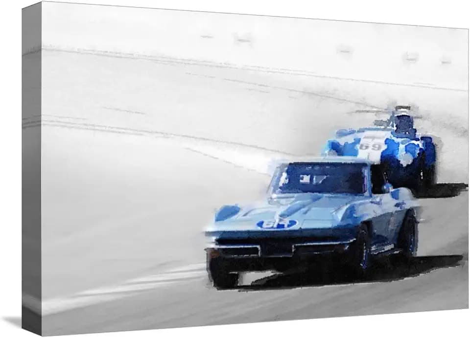 ART.COM Stretched Canvas Print Corvette and AC Cobra Shelby Watercolor by NaxArt, 18" x 12"