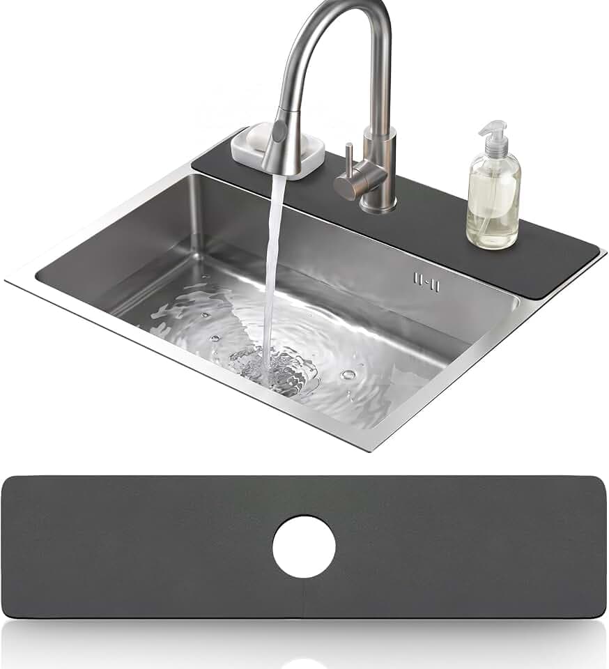 LOPNUR Cuttable Faucet Mat for Kitchen Sink, Long 24x5.5 Inch, Dark Grey