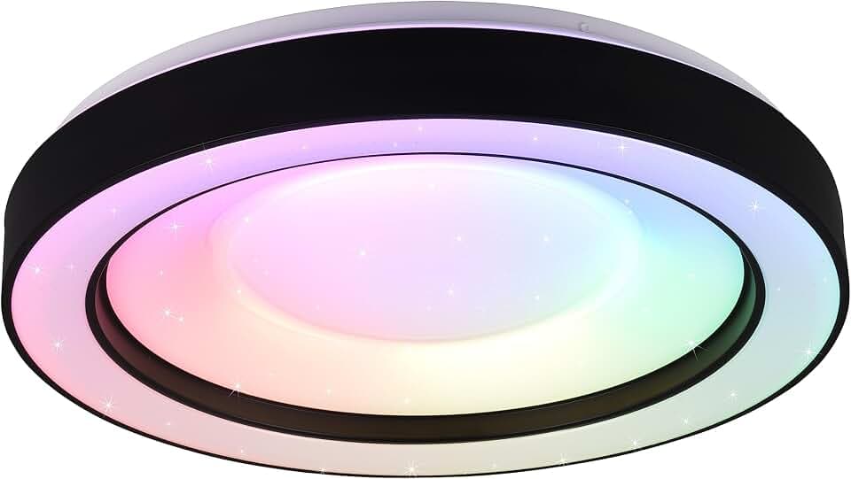 Reality Leuchten LED Deckenleuchte Arco R65091032, Kunststoff Schwarz matt, inkl. 22 Watt Rainbow LED, Fernbedienung, Dimmer, Farbwechsel, Nachtlicht