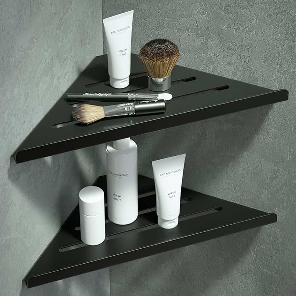Duschablage Ohne Bohren Ecke Duschregal Rostfrei Selbstklebend Eckregal Duschkörbe Dreieck Duschkorb Badezimmer Regal Duschorganisator Für Bad Küche Toilette（Schwarz，2 Stück）