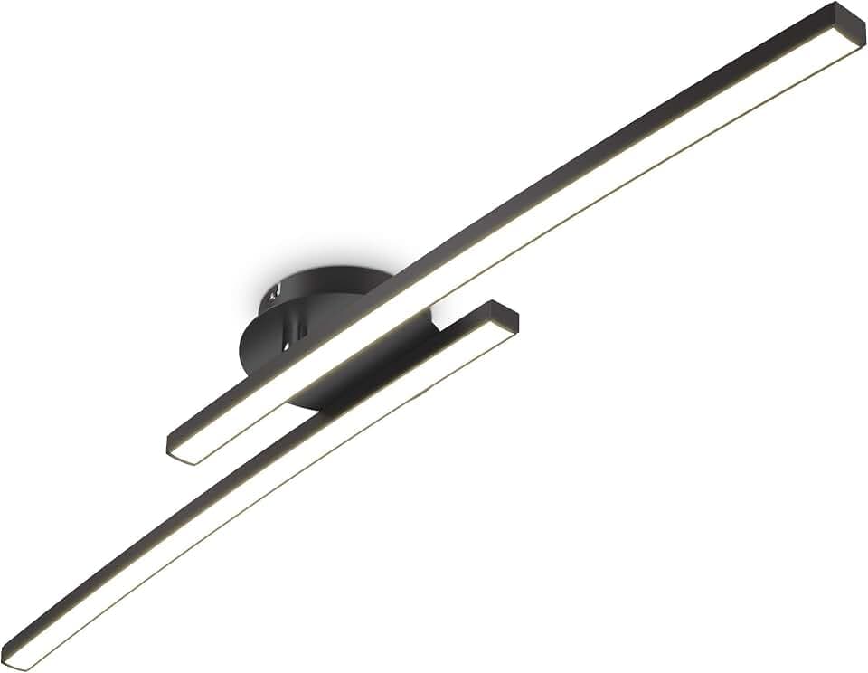 B.K.Licht - Deckenlampe mit warmweißer Lichtfarbe, 12 Watt, 1300 Lumen, LED Deckenleuchte, LED Lampe, Wohnzimmerlampe, Schlafzimmerlampe, Küchenlampe, Deckenstrahler, 57,5x12x8,3, Schwarz