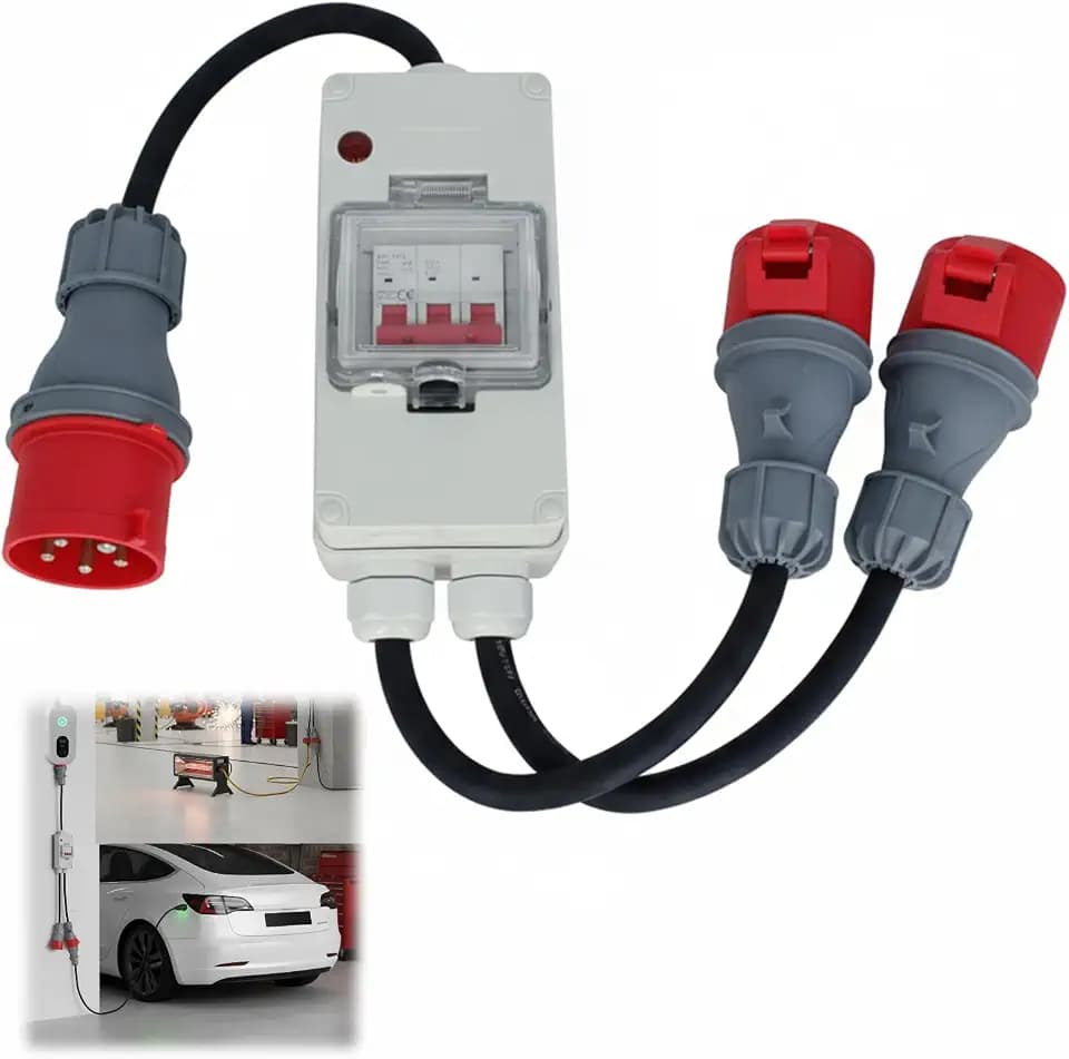 starkstrom Adapter 32A auf 16A X2 400V mit Sicherungsautomat,Starkstrom Verteiler 16A reinem Kupfer 5-polig 1.5M IP44 Kupplung, cee Adapter Verlängerungskabel für Caravan Wohnmobil Industrie