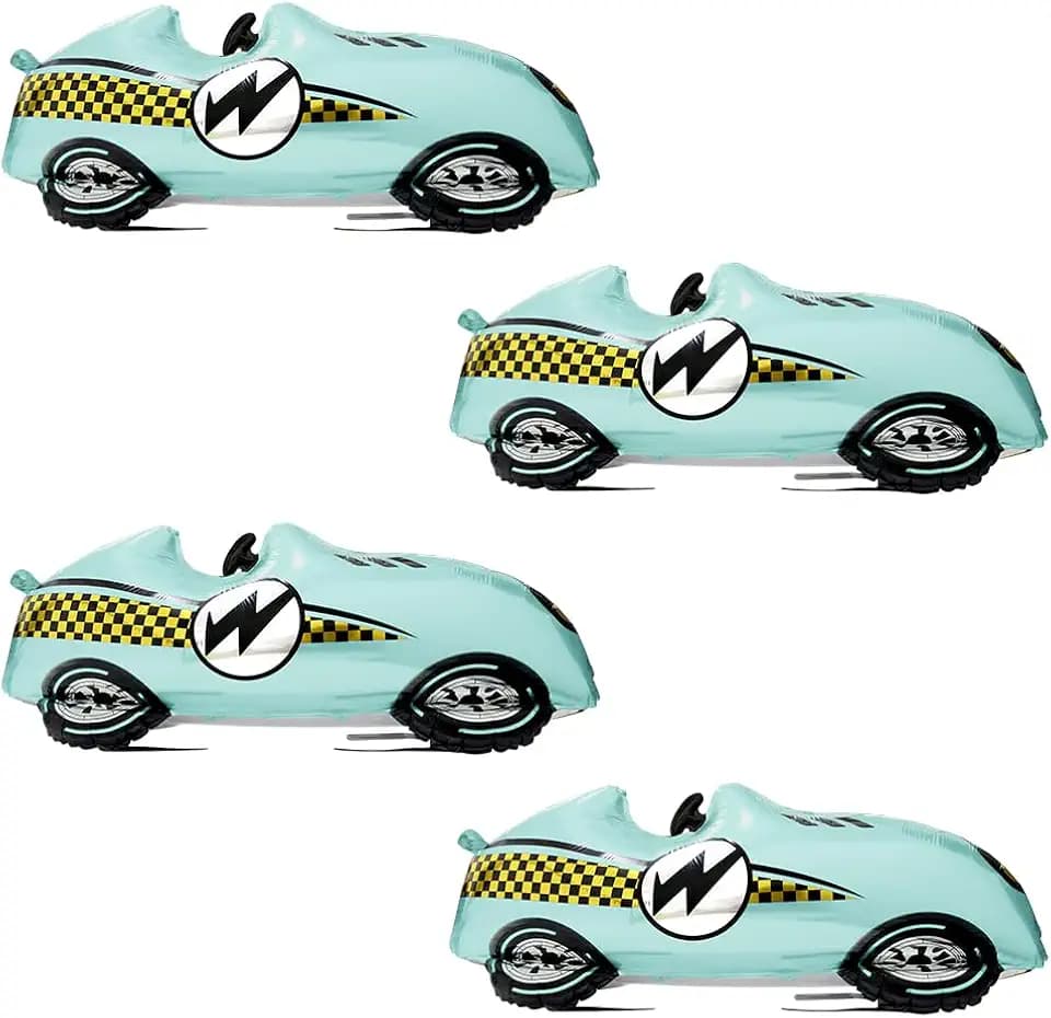 Blue Racing Balloons, Large 4 Pack Fast Speedy Roadster Themed Vehicles Sports Car for 1st Baby Shower Birthday Retro Racing Party Decorations Supplies