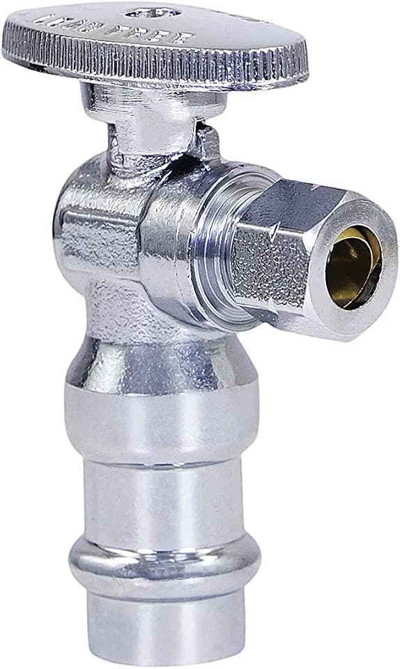 Midline Valve 92323QS-NL-Q 1/4 Turn Press Angle Stop Valve, 1/2" Press x 3/8" OD, Chrome Plated Brass