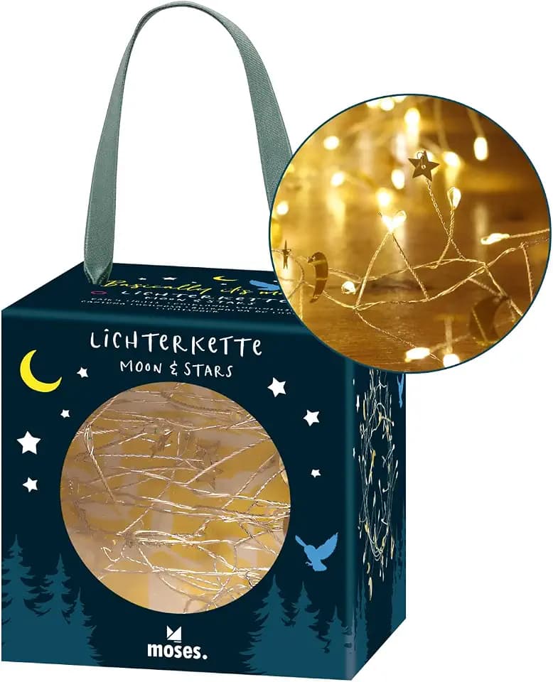 moses. Basically it´s magic Lichterkette Moon & Stars, Leuchtkette mit 100 warmweißen LEDs und kleinen goldenen Monden und Sternen, LED-Stimmungslicht mit Timer-Funktion für zauberhafte Momente