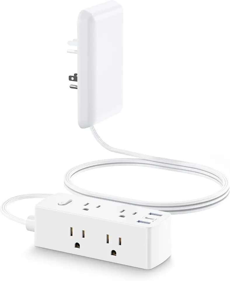 Olcorife Flat Extension Cord with Outlet Cover, Flat Plug Power Strip with 6 Outlets and 3 USB Ports, 5 FT Cord Hidden Outlet Extender for Tight Spaces