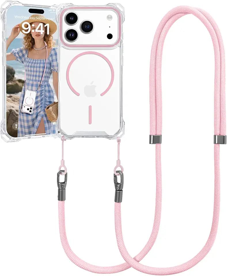 for iPhone 17 Pro Max Case with Crossbody Lanyard, Compatible with MagSafe, Clear Magnetic Phone Case with Strap Adjustable, Shockproof Drop Protection, for iPhone 17 Pro Max 6.9''