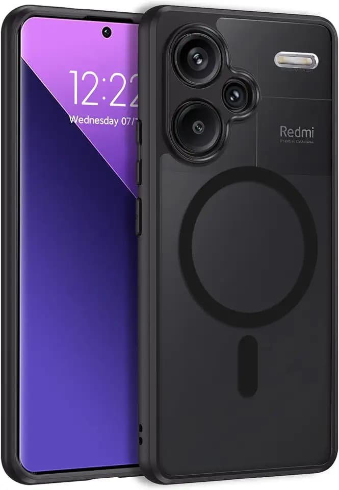 VENINGO Magnetische Schutzhülle für Xiaomi Redmi Note 13 Pro Plus 5G, kompatibel mit MagSafe, transparent, matt, Rückseite dünn, stoßfest, Schwarz