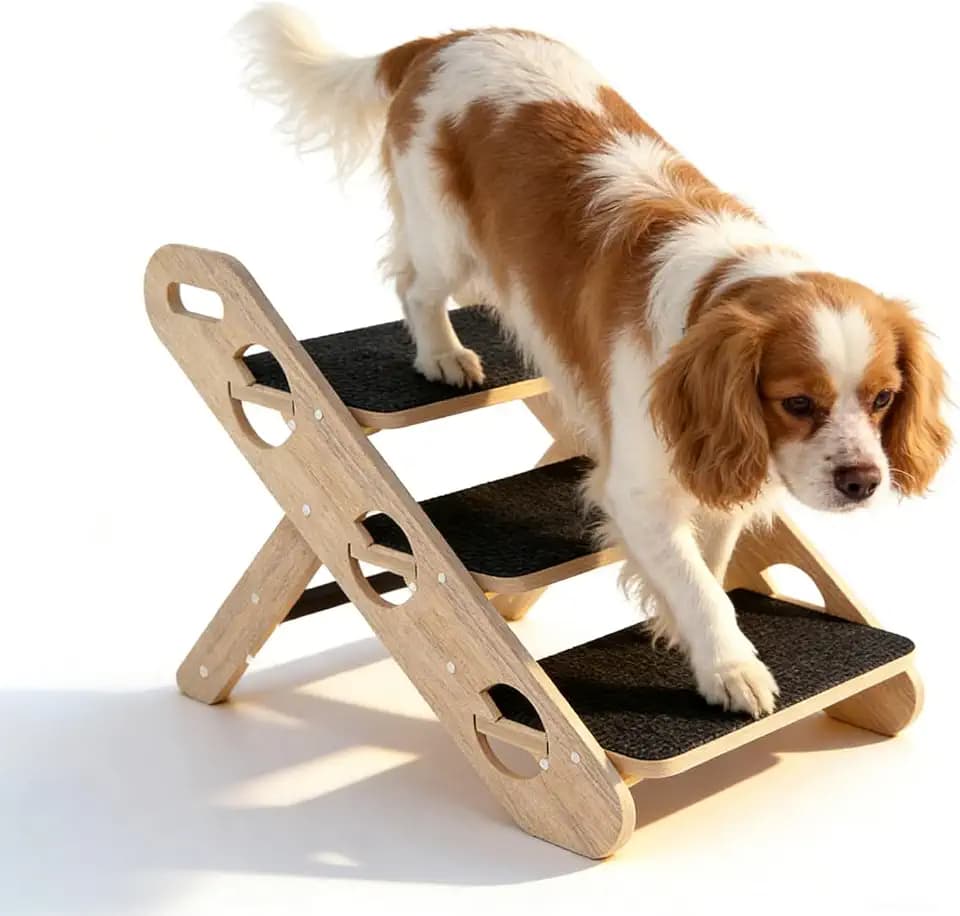Faltbare Hundetreppe,Hunde Rampe Für Das Bett,2-In-1 Klappbare Hölzerne Hunderampe Mit 3 Stufen,Langlebige Hölzerne Hundetreppe, Geeignet Für Kleine Und Mittelgroße Hunde,Haustiertreppe