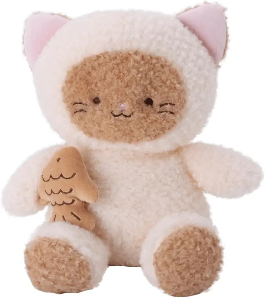 Linzy 10” Cat Stuffed Animal Holding Fries, Soft Siamese Plush Toy for First Day of School, Birthday, Christmas, Valentine’s Day & Holidays, Cute Cat Plushie Gift for Girls, Boys, Kids & Collectors
