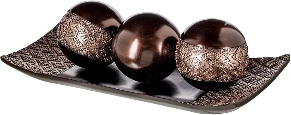 Creative Scents Dublin Brown Decorative Tray and Orbs Set - Coffee Table Decor Centerpiece for Living Room, Dining Table, Entryway - 3 Decorative Balls with 15.5 Inch Tray, Gift Boxed Home Decor