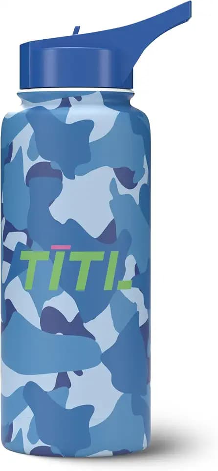 TITL - Sport Stainless Steel Water Bottle 32 Oz (950 ml) - Blue Camo Stainless Steel Water Bottle - Leakproof Lid, Reusable Travel Flask for Gym & Outdoor - Designed in California