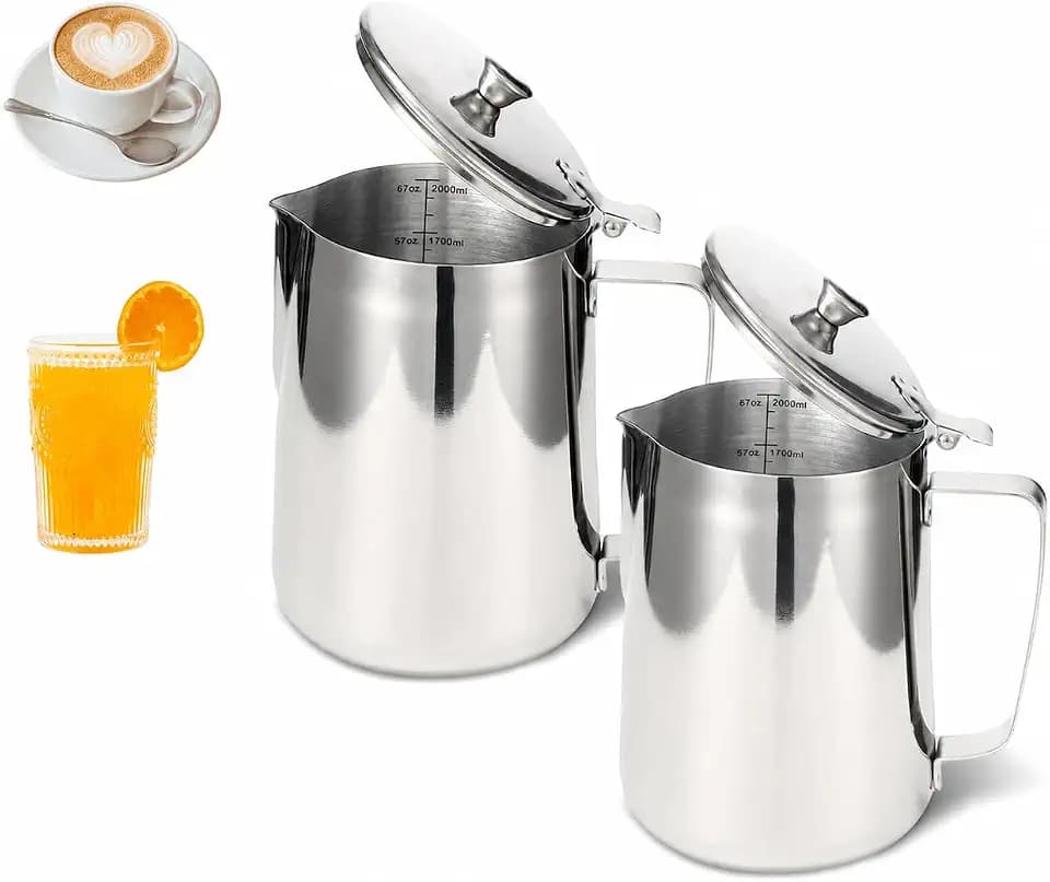 2Pcs Stainless Steel Pitcher with Lid, 67 oz/2000 ml Large Capacity
