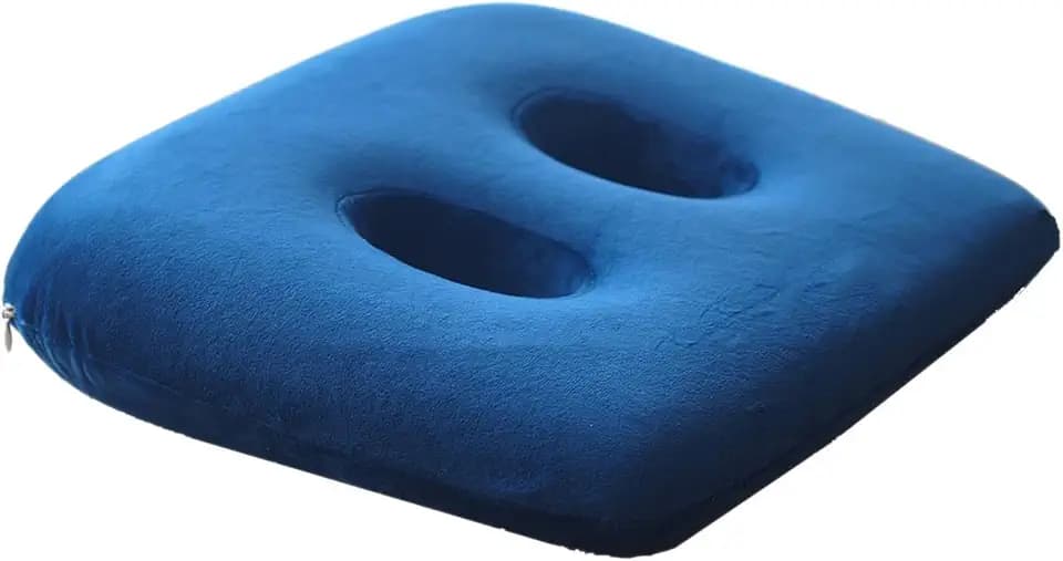 Orthopädisches Sitzkissen für Sitzknochenschmerzen, Sitzknochen-Entlastungskissen aus Memory-Schaumstoff mit Zwei Löchern, für Po, unteren Rücken, Kniesehnen,Blau