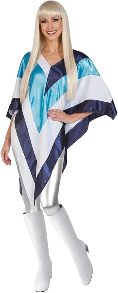 1970er Jahre Super Disco Poncho Damen Eurovision Kostüm Outfit mit Mikrofon oder Leggings Zubehör