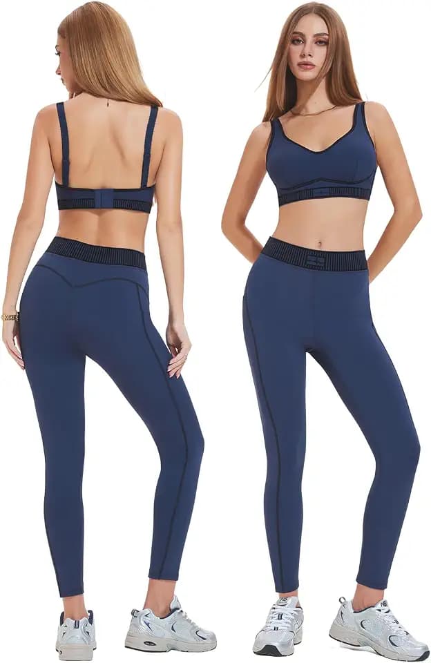 Women’s 2 Piece Workout Sets Sports Bra and High Waisted Leggings Yoga Outfits Adjustable Strap Athletic Gym Clothes