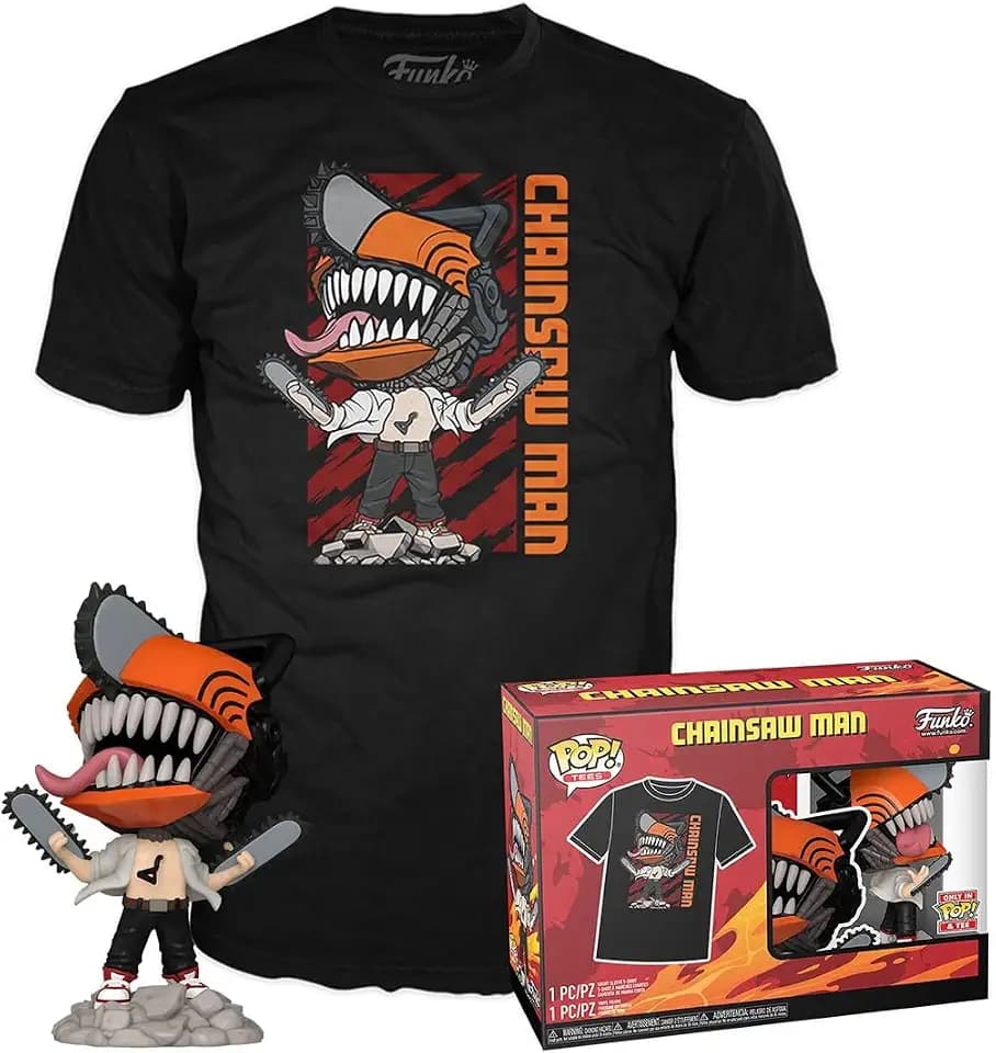 Funko Pop! & Tee: CSM - Chainsaw Man Leaping - Large - T-Shirt - Kleidung mit Vinyl-Sammelfigur - Geschenkidee - Spielzeug und Kurzärmeliges Top Für Erwachsene Männer und Frauen - Anime Fans