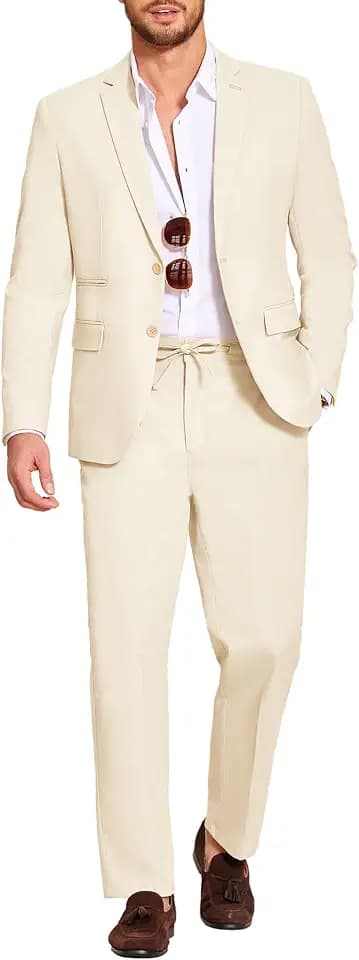 COOFANDY Men's 2 Piece Linen Suits Set Casual Lightweight Linen Suit Blazer Jacket and Pants