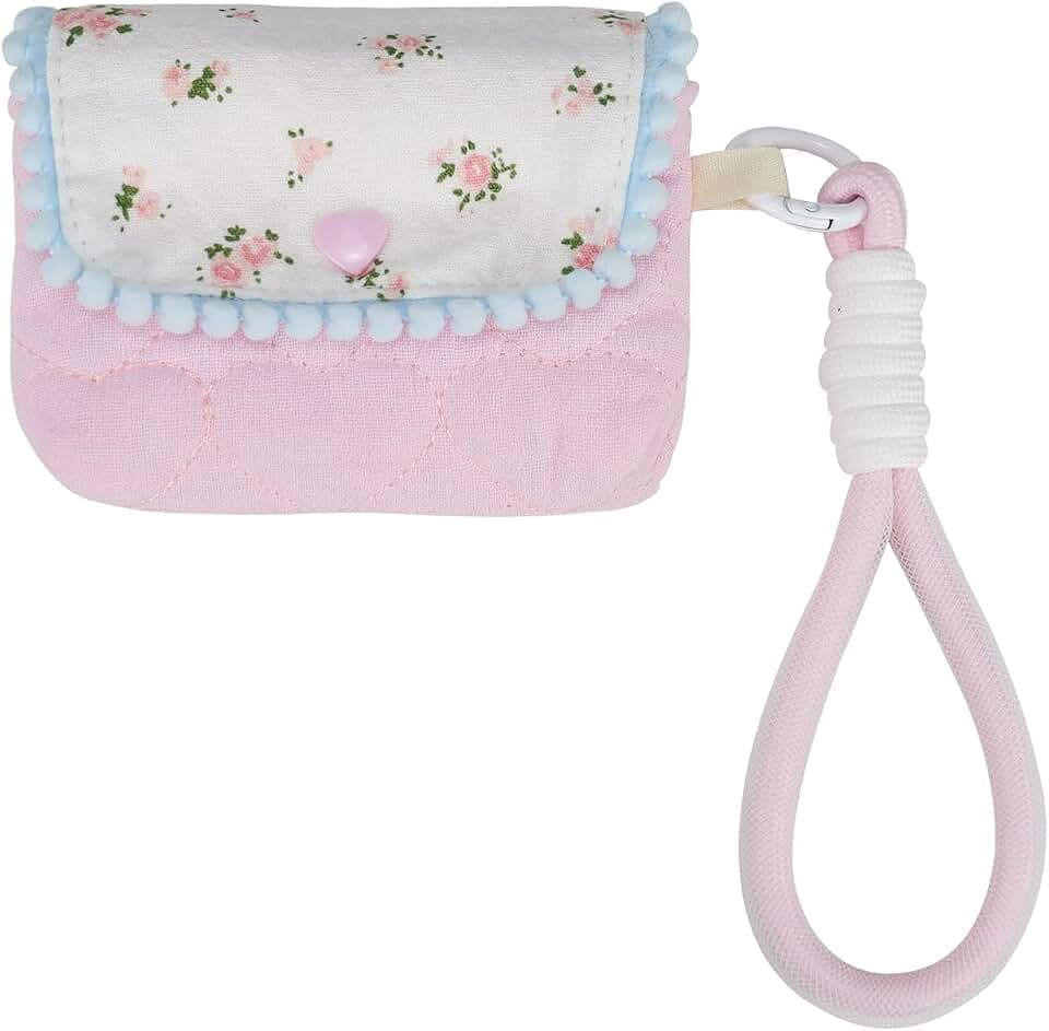 Blumenmuster Kosmetiktasche Klein mit Abnehmbarem Handgelenkband und Druckknopfverschluss, Mini Geldbörse Damen aus Baumwolle für Aufbewahren von Kleingeld Münzen und Kopfhörern (Rosa)