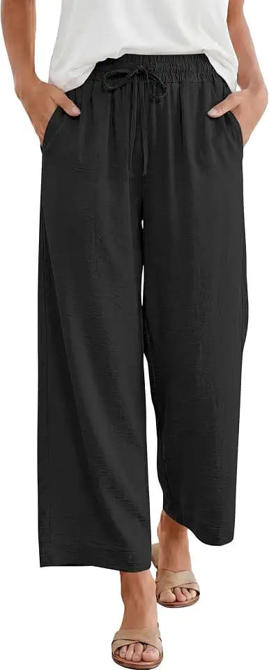 ANRABESS Women Wide Leg Pants Summer Palazzo High Waisted Casual Loose Lounge Flowy Cropped Beach Trousers Work Outfits