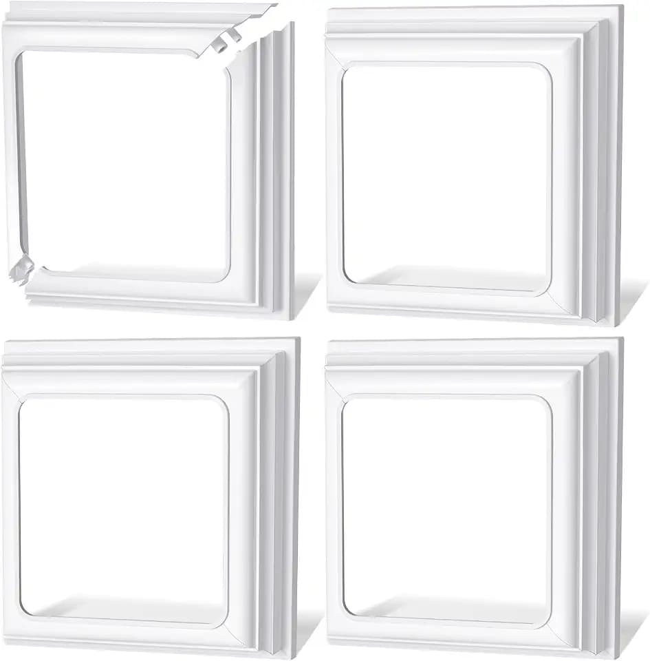 Thyle 4 Pcs True 4x4 Inches Vinyl Post Skirt Post Base Cover Column Wraps for Porch Deck Base Vinyl Sleeve White Trim for Hand and Stair Rails