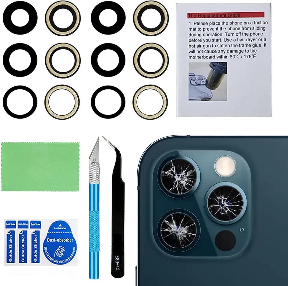 2 Set Original Back Rear Camera Lens Glass Replacement for iPhone 12 Pro Max 6.7-inches with pre-Installed Adhesive and Reparing Toolkit
