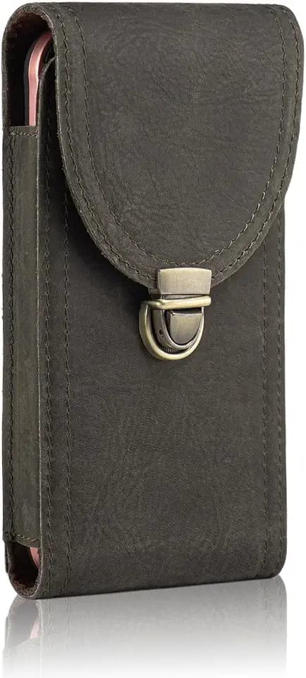 Top Grain Leather Cell Phone Holster Belt Pouch Case with Belt Clip