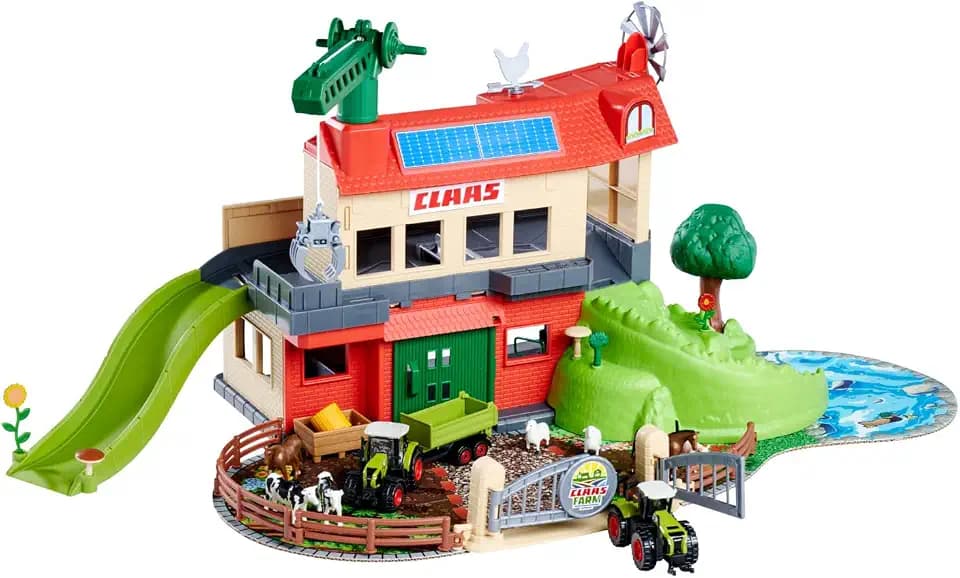 Majorette CLAAS Farm-Spielset (inkl. Autos) - Spielzeug-Bauernhof mit Stall, Traktoren, Tieren, Zubehör & vielen Funktionen, Spiel-Hof für Kinder ab 5 Jahre, 56x36x24 cm