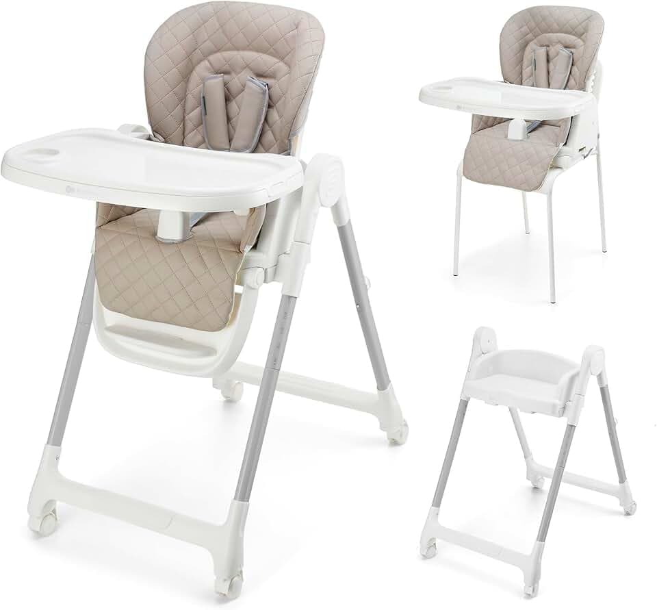 Kinderkraft TULO Kinderhochstuhl 3-in-1, Kinderstuhl, Hochstuhl, bis 25kg, 5 Höhenpositionen, 3 Rückenstützen, 3 Fußstützenpositionen, 4 Räder mit Bremse, Beige