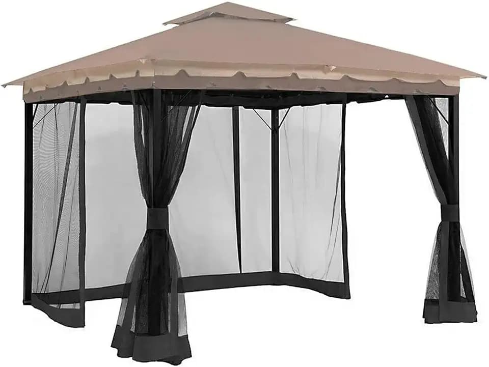 10' x 12' Gazebo Universal Replacement Mosquito Netting,Black Outdoor Canopy Net Screen 4-Panel Sidewall Curtain, with Zippers,Mosquito Netting（Only）
