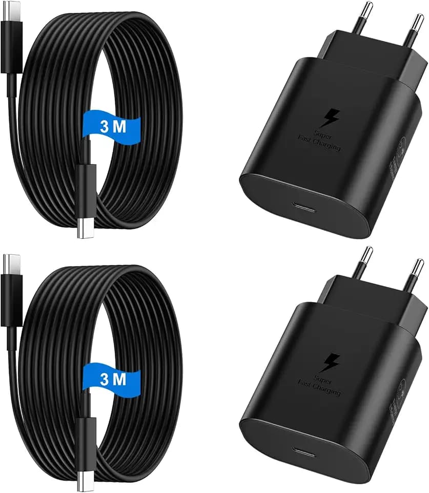 Schnellladekabel USB C Ladegerät 25W USBC Ladekabel Schnellladegerät Netzteil 3M Type C Handy Stecker Adapter 2er-Pack für Samsung Galaxy S26 /S25/S24/S23/S22/S21/S20/iPhone 17 16 15 Pro Max Air