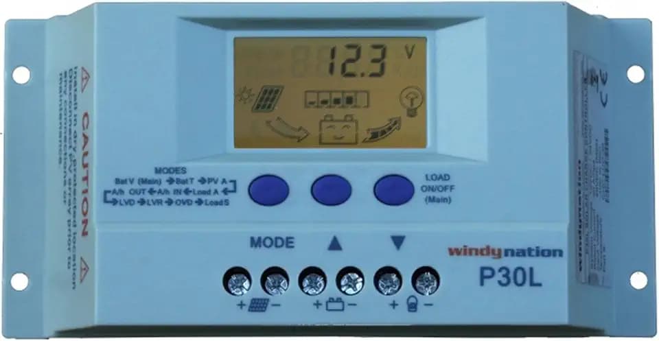 WindyNation P30L LCD 30A PWM Solar Panel Regulator Charge Controller with Digital Display and User Adjustable Settings
