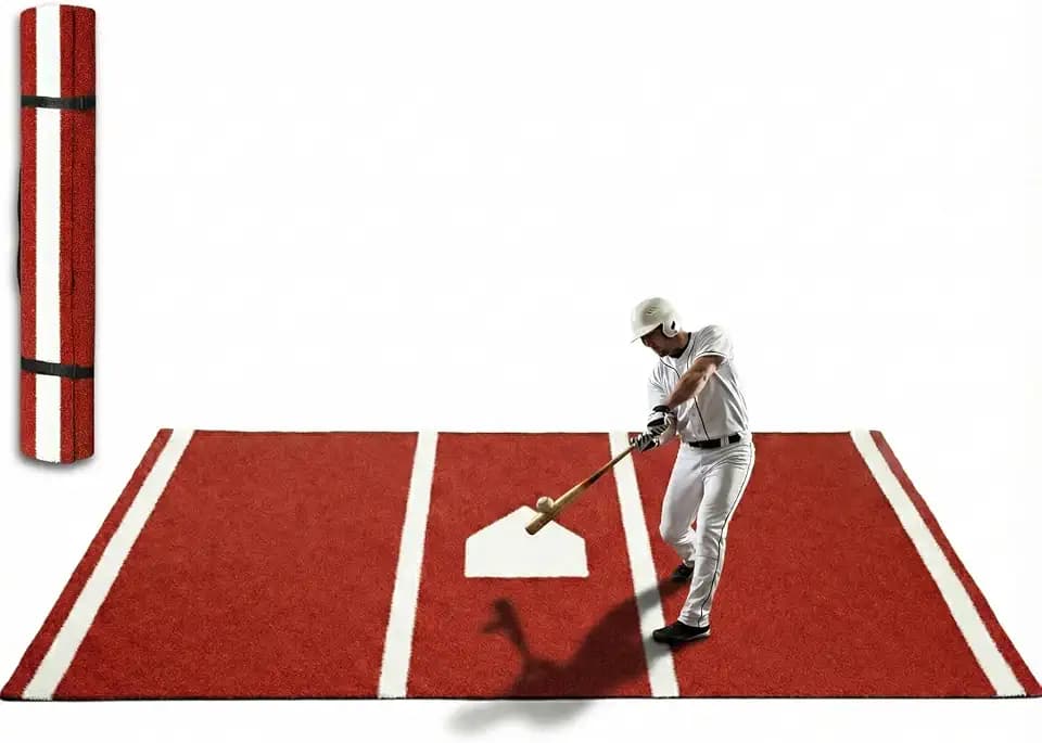 Heavy Duty Baseball Hitting Mat, 0.4" Thick Rollable Synthetic Turf Batting Mat, Non-Slip EVA Backed All Weather Batters Box Mat with Home Plate for Indoor Outdoor Training