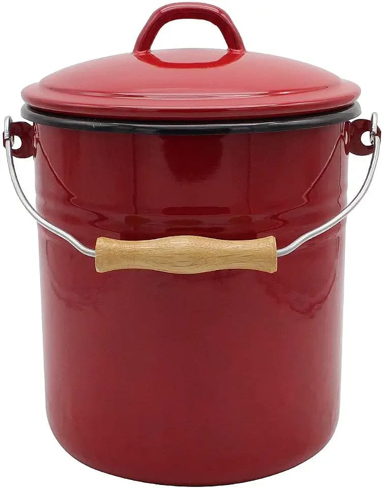 KRÜGER Karl Mülleimer 5 Liter aus Haushaltemaille in rot mit Deckel