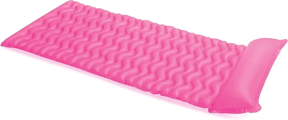 Intex Tote 'N Float Wave Mat Durable Vinyl Floating Inflatable Swimming Pool Lounger with Built-in Pillow Rest, 1 Float, Color Varies