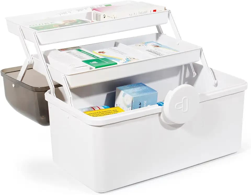 Theo&Cleo Medikamenten Aufbewahrung, Medizinbox, Hausapotheke Box, Apothekenbox, Medizinkoffer Groß (Weiß)