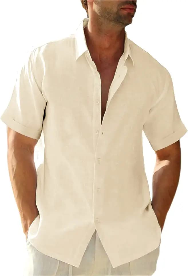 Runcati Leinenhemd Herren Sommer Kurzarmhemd Freizeithemd Sommerhemd Strandhemd Business Shirts für Männer
