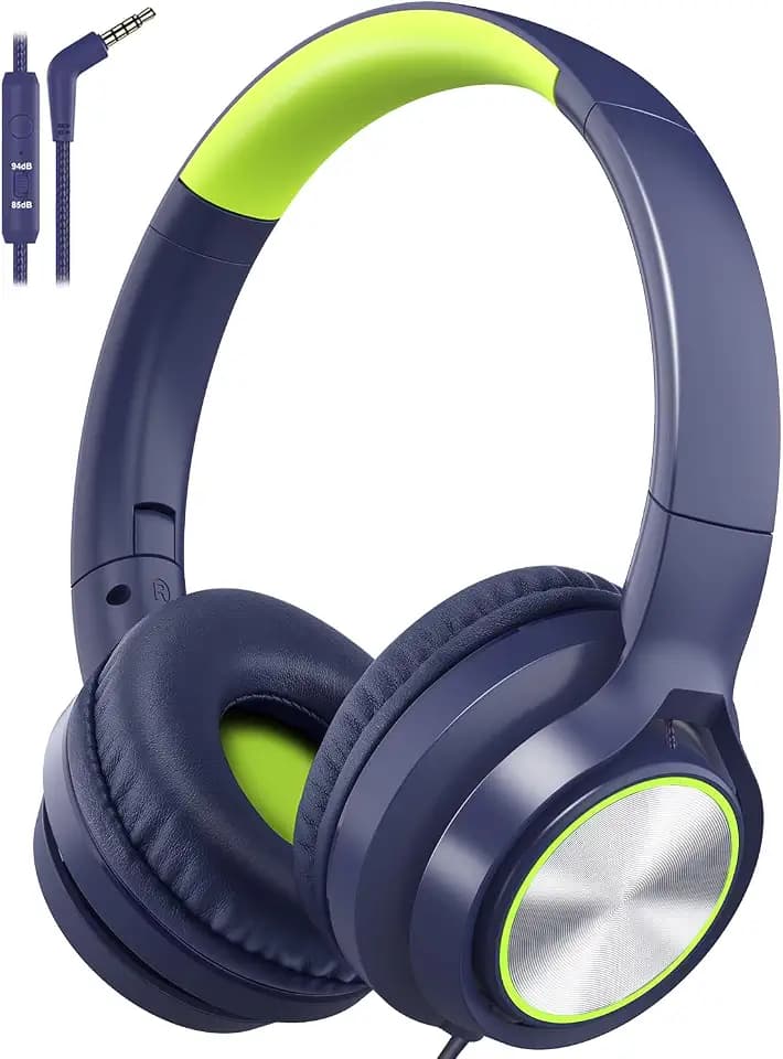 Kids Headphones with Cord , Wired Over Ear Headsets with Microphone Limited Volume 85dB/ 94dB, Portable Wired Headphones for Kids Boys Girls Teens Children Online School/Travel/iPad/Tablet/Cellphone