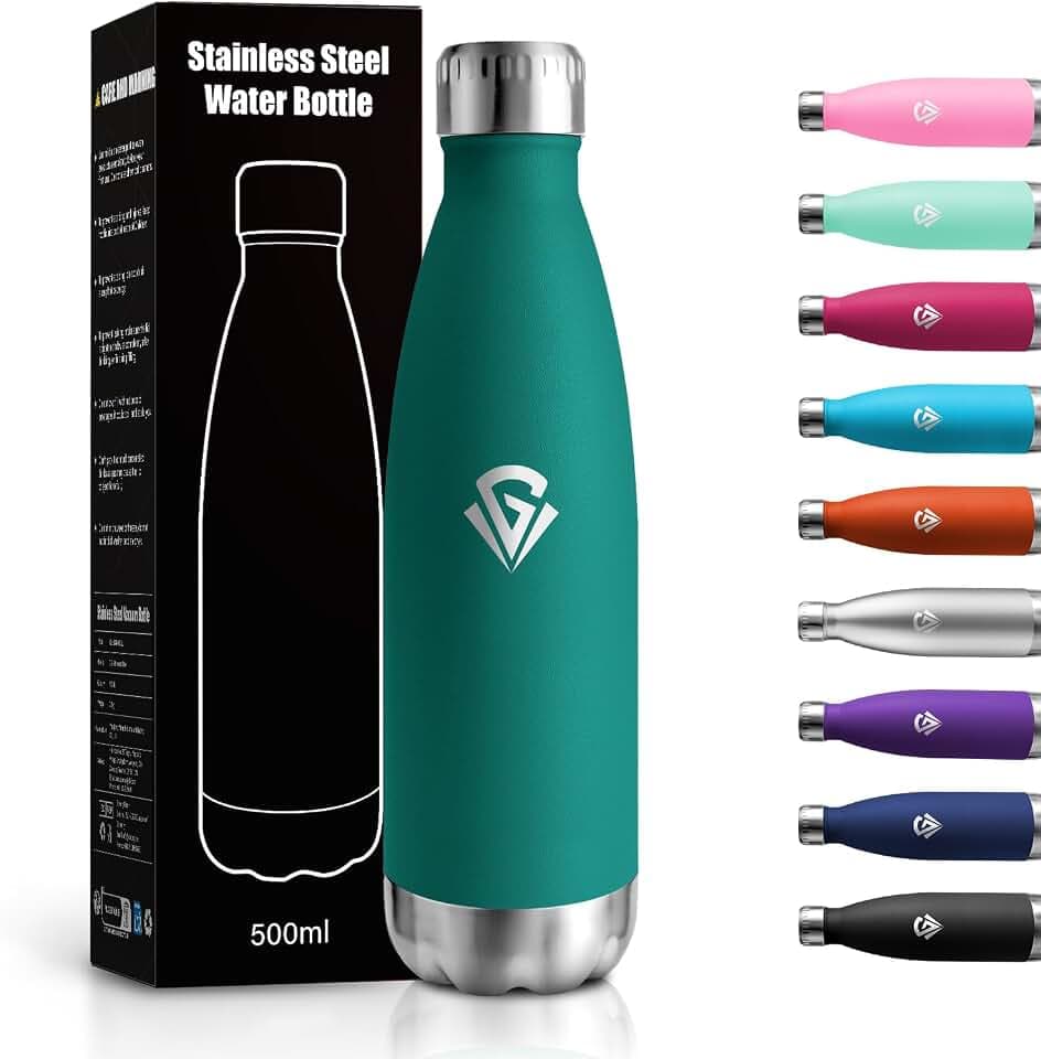 Thermosflasche 500ml, Thermoskanne Doppelwandig Kohlensäure Geeignet, BPA-Frei, Auslaufsicher Trinkflasche Isoliert Edelstahl für Uni, Arbeit, Reisen, Sport, Outdoor, Jungen, Mädchen
