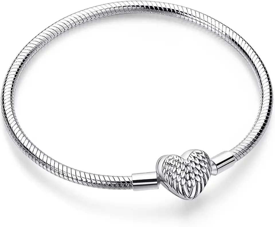 Damen-Armband aus 925 Sterlingsilber, Moments-Schlangen-Gliederarmband für Pandora, kompatibel mit Charm-Anhängern, passend für Frauen und Mädchen(Flügel,17cm)