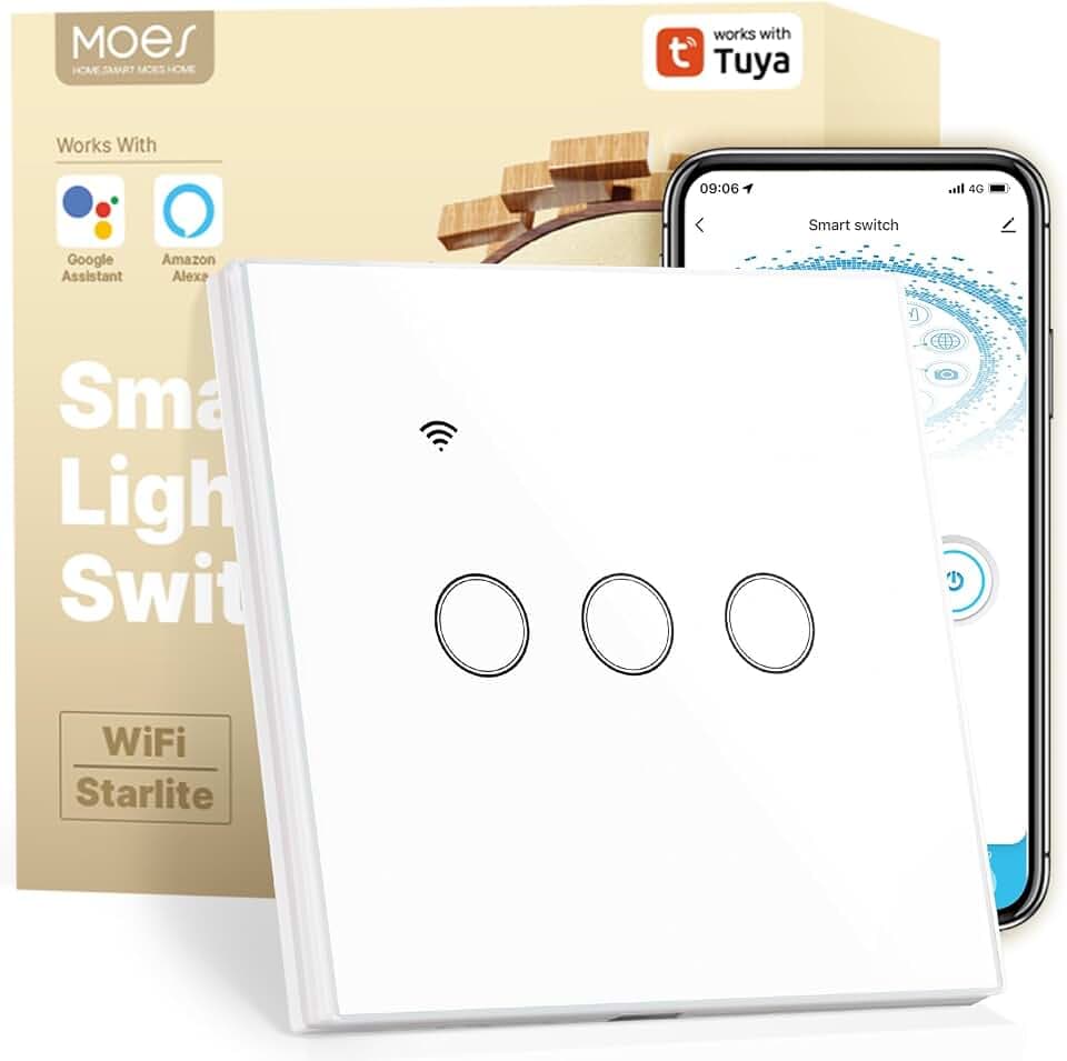 MOES WLAN Smart Touch Lichtschalter 2 Fach,ohne Neutralleiter