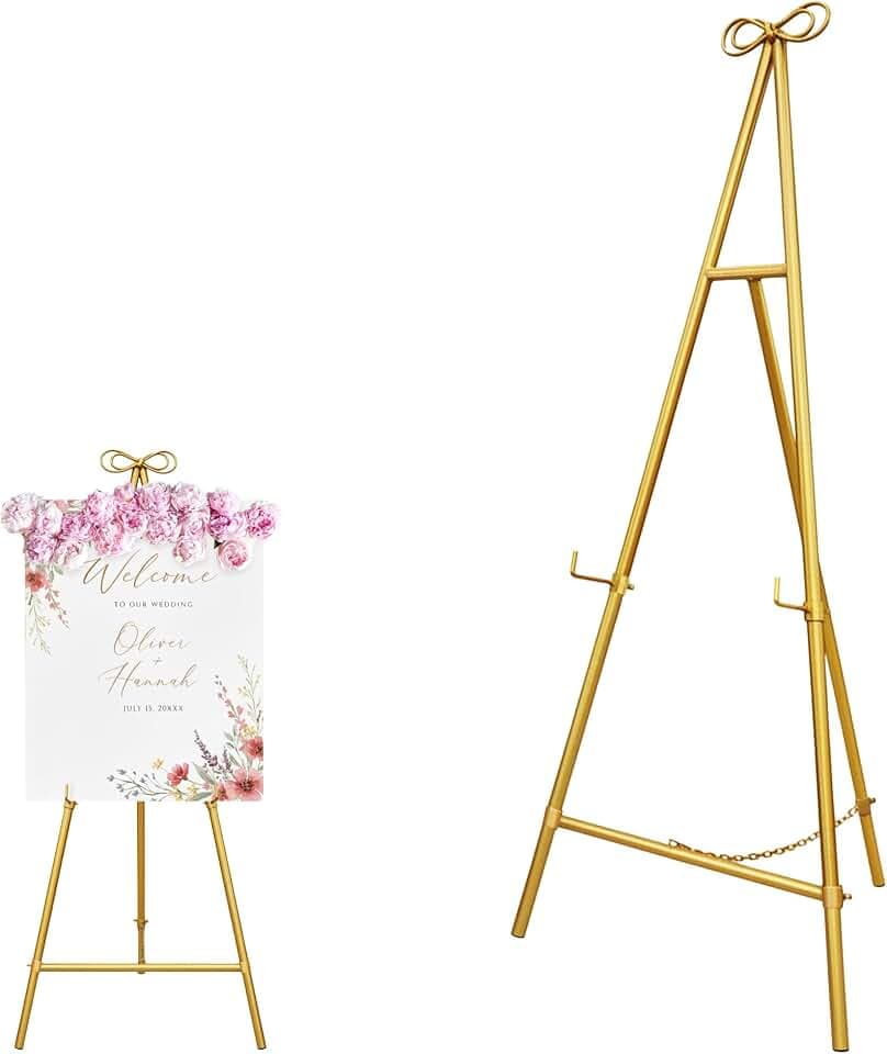 Gold Easel Stand for Sign, 55'' Adjustable Easel Stand for Display, Metal Easel Display Stand Heavy Duty(Round Tube)