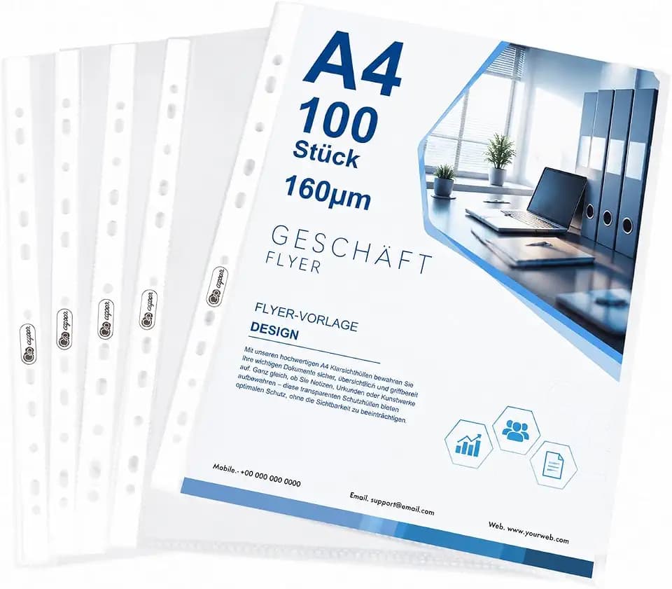 Agoer 100 Stück 160µ Klarsichthüllen a4 Glasklar Extra Stark,Prospekthüllen