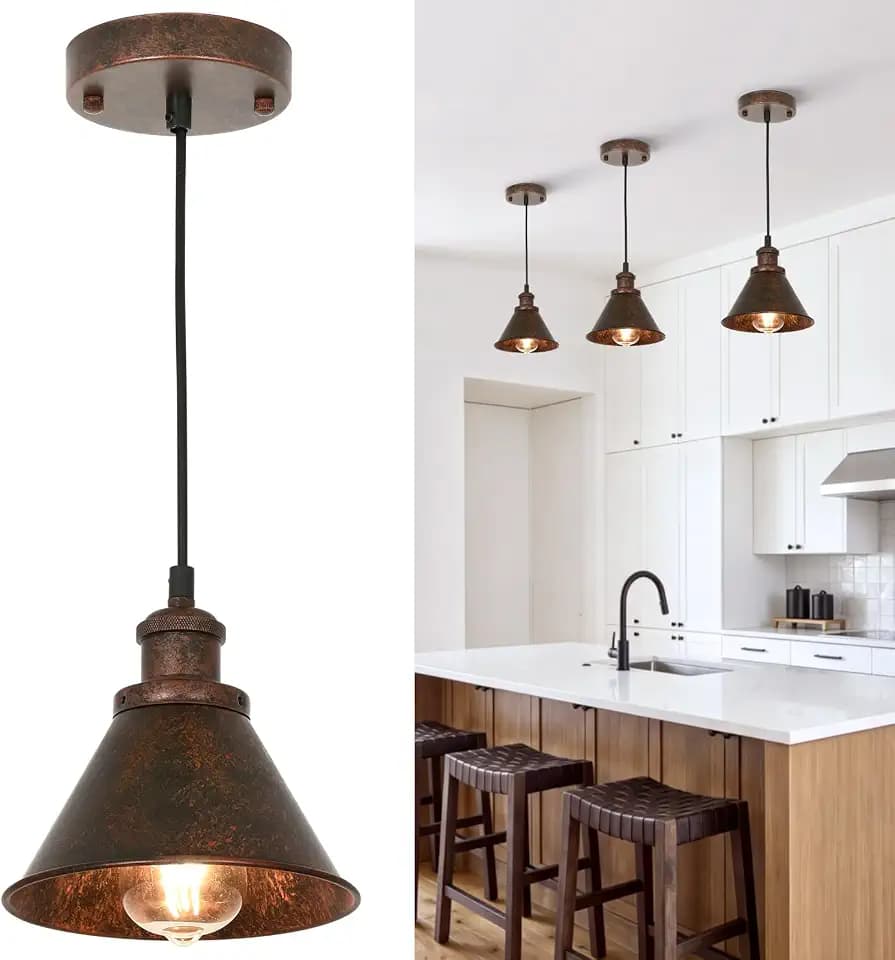 TAKEGO Farmhouse Pendant Light, Rustic Copper Pendant Light Kitchen Island, Vintage Pendant Light Fixtures, Hanging Ceiling Lamp for Kitchen Island, Hallway, Dining Room