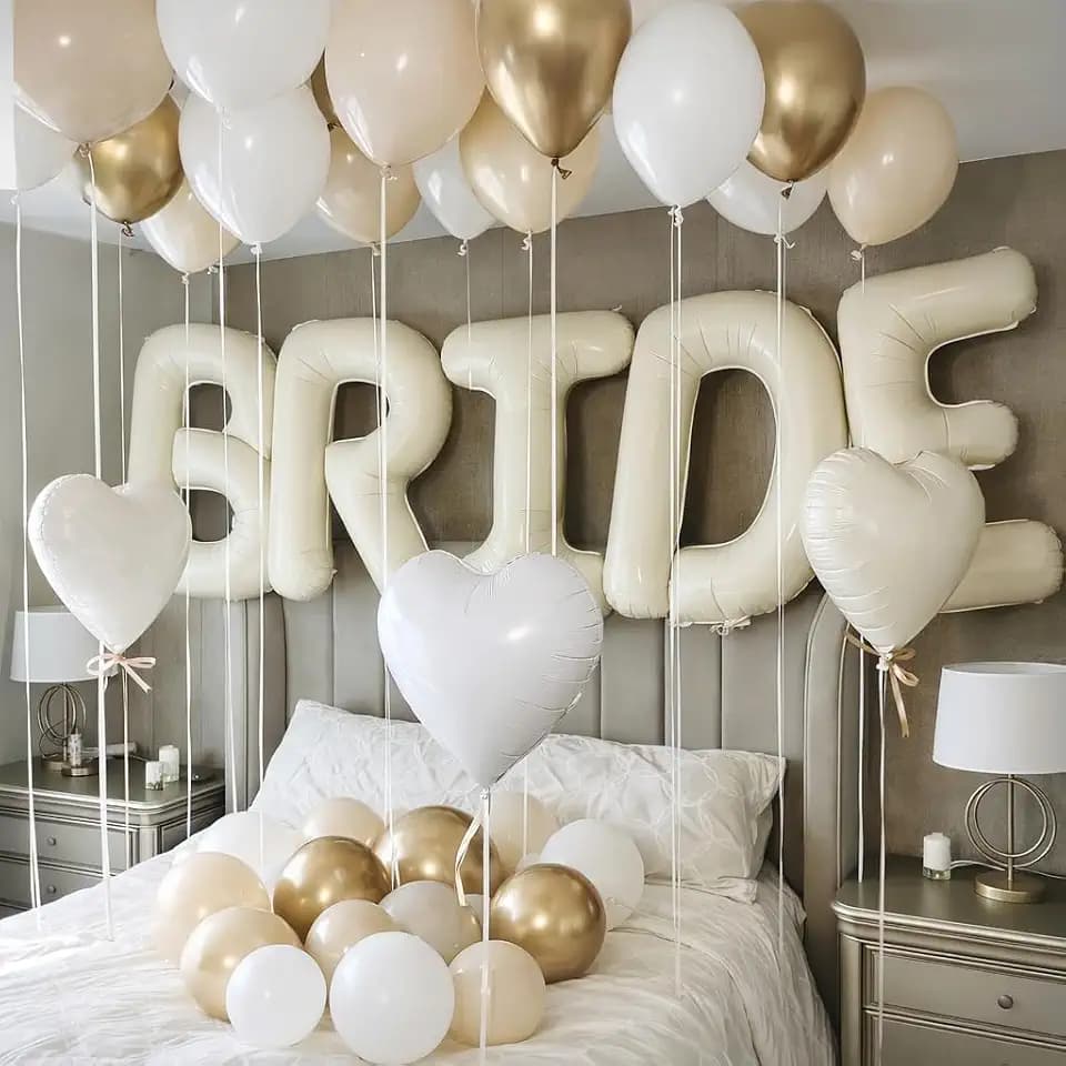 Bride Balloon Decoration Set White and Gold Party Balloons Bachelorette Party Decorations with Heart Letter Balloons for Bridal Shower Wedding Engagement