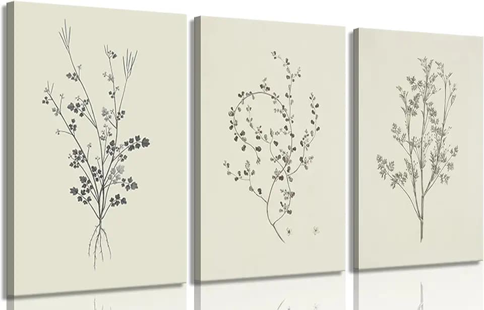 Lyizeba 3Pcs Botanical Canvas Wall Art Vintage Neutral Branch Wall decor pictures Minimalist Floral Sketch Prints for Farmhouse Living Room Bedroom Kitchen Bathroom Home Decoration 12x16in